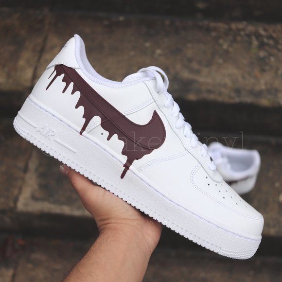 Nike Air Force 1 Low White Burgundy Paint Drip Custom NWT - Picture 2 of 9